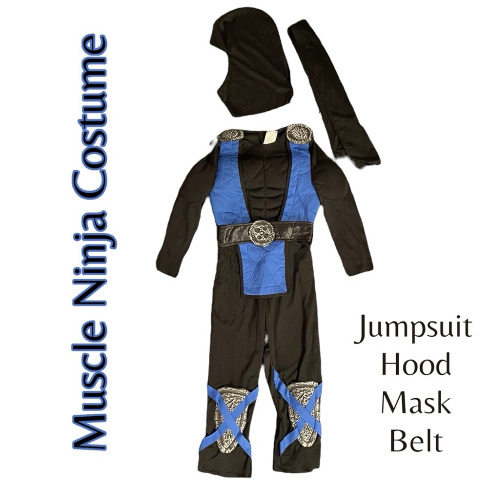 Kids 4 Piece Muscle Ninja Costume Black Size Small
